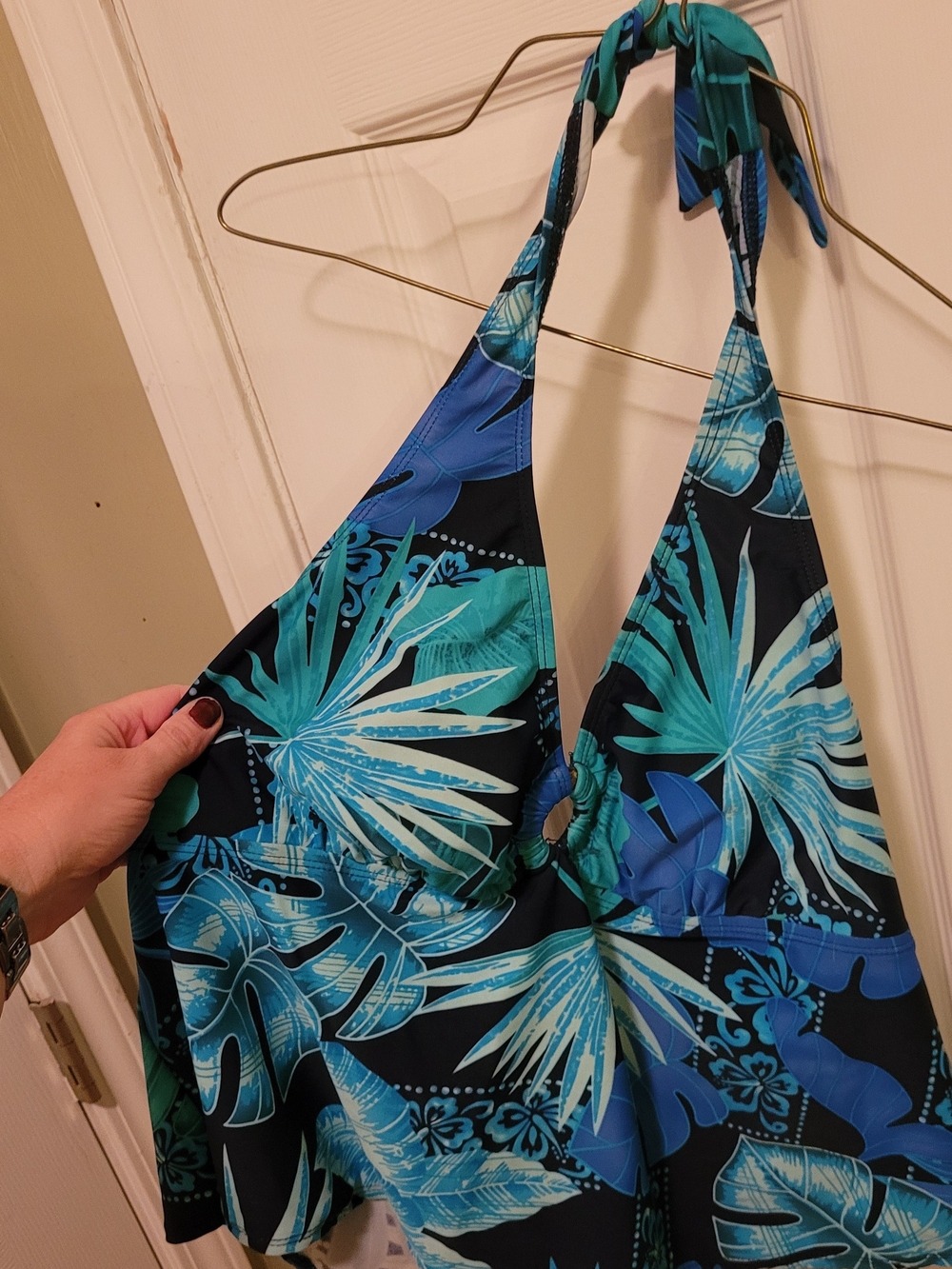 Tropical Halter Swim Dress in Teal & Navy 16W
